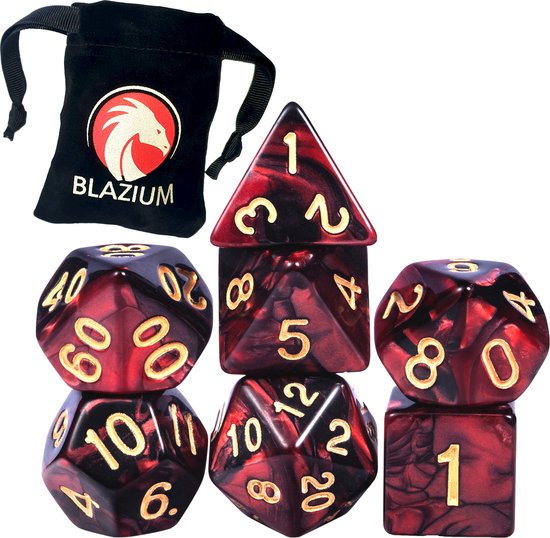 Afbeelding van het spel Blazium - DnD dice set - Inclusief velvet bewaarzakje - Red & Black - Dungeons and Dragons dobbelstenen