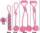 Barki Honden Speeltjes - Honden Speelgoed - Speeltouw - Trektouw - 100% Katoen - 5 Stuks - Roze, Paars