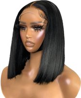 Hairfever Braziliaanse Rechte Bob - Boblijn - 100% Human Hair - 180% Density - Stijl Haar - 13x13x2.5 cm - Donkerbruin / Zwart - 41 cm