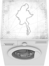 Wasmachine beschermer mat - Illustratie van een kaart van Myanmar - zwart wit - Breedte 60 cm x hoogte 60 cm