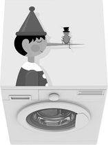 Wasmachine beschermer mat - Pinokkio en de pratende krekel - zwart wit - Breedte 60 cm x hoogte 60 cm