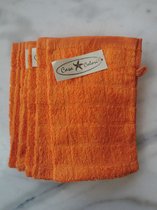 Set van 8 oranje washandjes in 100% katoen met ophanglus 15/21 cm