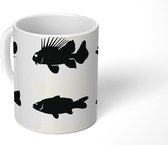 Mok - Koffiemok - Illustratie van twaalf silhouetten van vissen - Mokken - 350 ML - Beker - Koffiemokken - Theemok
