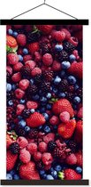 Posterhanger incl. Poster 40x80 cm - Schoolplaat - Aardbeien - Blauwe bes - Stilleven - Textielposter - Zwarte latten