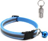 Kattenhalsband met adreskoker en belletje - Reflecterend - Verstelbaar - 19 / 32 cm - Halsband kat - Kattenbandje - Cat - Kitten - Katten halsband - Licht blauw