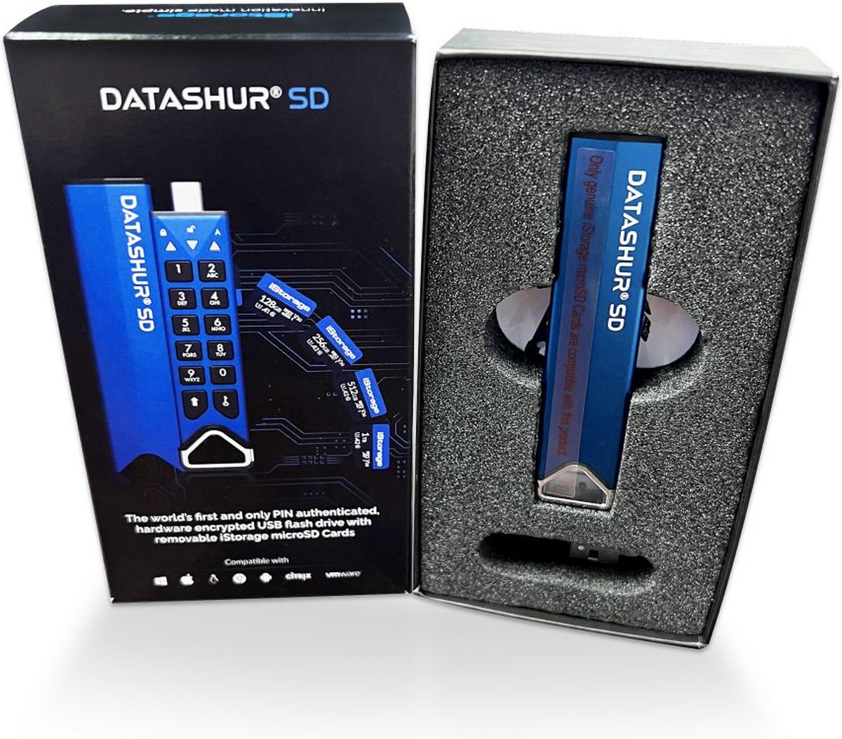 iStorage IS-FL-DSD-256-SP Externe geheugenkaartlezer Blauw IS-FL-DSD-256-SP USB-C 3.2