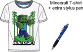 Minecraft T-shirt - Kleur Wit - 100% Katoen. Maat 134 cm / 9 jaar + EXTRA 1 Stylus Pen.