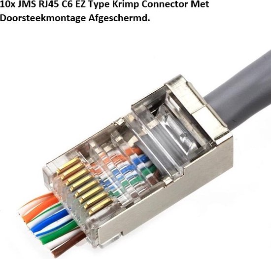 Connecteur à sertir de type JMS RJ45 EZ avec montage traversant et blindage pour câble réseau CAT6 et CAT6A UTP -FTP. - 10 pièces