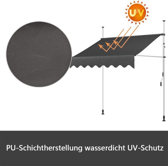 arvioo Klemluifel, zonwering, flexibele schaduwdispenser, luifel voor balkon, zonder boren, 300 cm breed, luifel balkon, in hoogte verstelbaar, hoekverstelbaar, uv-bestendig en weerbestendig
