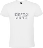 Wit  T shirt met  print van "Ik doe toch mijn best. " print Zilver size M