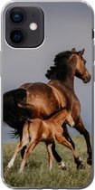 Geschikt voor iPhone 12 hoesje - Dieren - Paarden - Veulen - Siliconen Telefoonhoesje