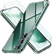 HB Hoesje Geschikt voor Samsung Galaxy S22 Plus Transparant - Anti Shock Hybrid Back Cover & 2X Glazen Screenprotector