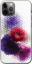Geschikt voor iPhone 12 Pro hoesje - Klaproos - Bloemen - Glas - Siliconen Telefoonhoesje