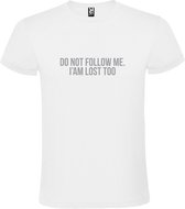 Wit  T shirt met  print van "Do not follow me. I am lost too. " print Zilver size XXXXL