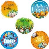 Paas Sticker - Sluitsticker Rond - Happy Easter - 5 assorti | Gekleurde Eieren | Kaart - Envelop | Pasen – Paasfeest | Envelop stickers | Cadeau - Gift - Cadeauzakje - Traktatie |