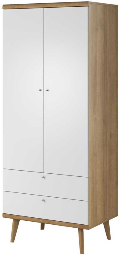 InspireMe- Armoire, penderie, une armoire moderne pour le salon, la chambre, 2 portes françaises et 2 tiroirs- (Largeur 80 cm, Profondeur 56 cm, Hauteur 197 cm)-RUBIN RSZ80 (Chêne Riviera + Wit)