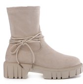 WELOVESHOES® Sock boots met Hak - Suedine - Beige - Maat 39