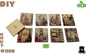 Bob Online ™ - 16 Stuks – Mixed Setje - Knoop - Houten Vintage Bedrukte Toren Postzegel - Knopen met 2 Gaatjes – Wooden Vintage Printed Tower Postage Stamp Style Buttons 2 Holes –