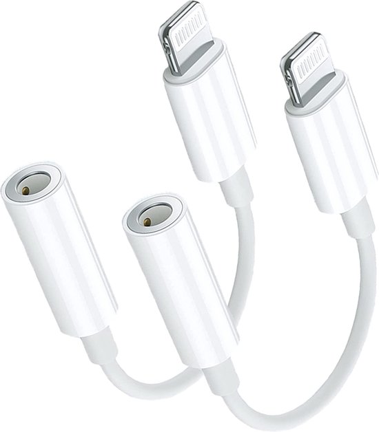 2x Lightning naar jack geschikt voor iPhone - Lightning jack - Lightning naar aux - Lightning naar 3,5 mm adapter - Verloopstukje voor iPhone oortjes - iPhone audio kabel