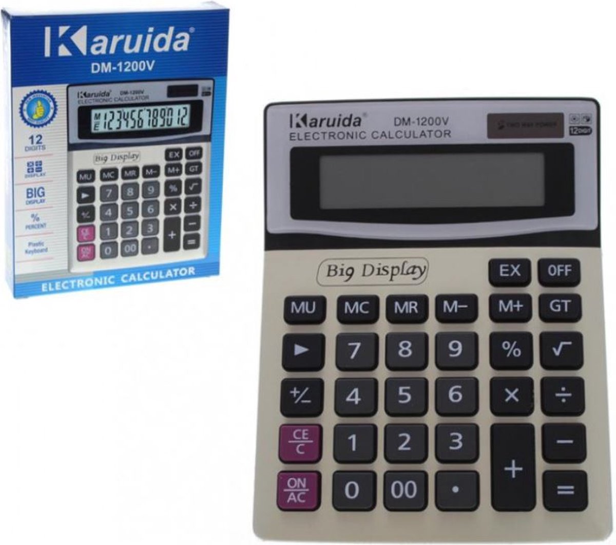 Elektronische rekenmachine met digitaal display DM-1200V 19x15 cm