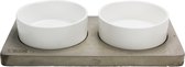 BeOneBreed Ceramic & Concrete Bowl Duo - 2 Keramische Drink- & Voerbakken met betonnen standaard - Wit - Medium of Large - Medium