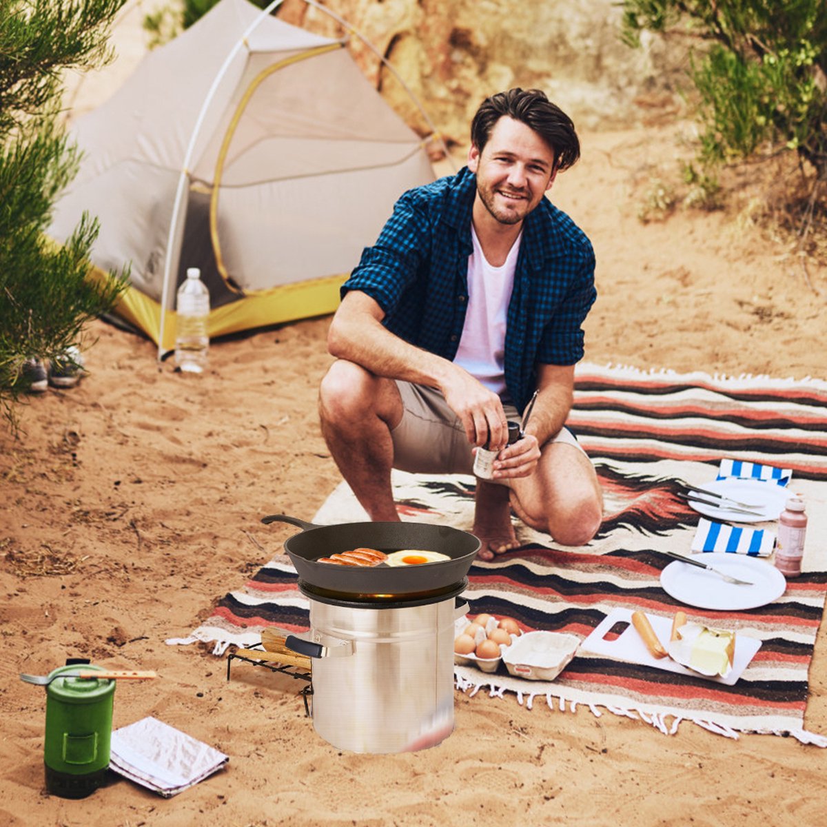 Charcoal Camping Stove - voor buiten koken - Grill - Picknick - BBQ - Rocket Stove - Houtgestookt - met draagtas