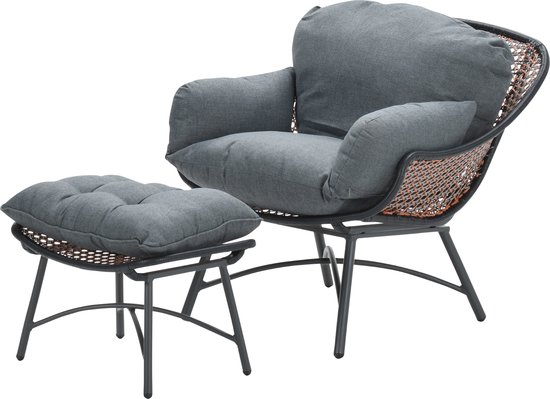 Garden Impressions Logan loungestoel met voetenbank -  oranje/donkergrijs/grijs | bol.com