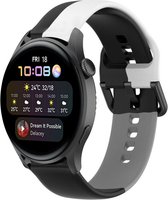 Siliconen Smartwatch bandje - Geschikt voor  Huawei Watch 3 - Pro triple sport band - zwart-wit-grijs - Strap-it Horlogeband / Polsband / Armband