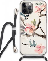 Case Company® - iPhone 13 Pro Max hoesje met Koord - Japanse bloemen - Telefoonhoesje met Zwart Koord - Extra Bescherming aan alle Kanten en Over de Schermrand
