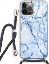 Case Company® - iPhone 12 Pro Max hoesje met Koord - Blauw marmer - Telefoonhoesje met Zwart Koord - Extra Bescherming aan alle Kanten en Over de Schermrand