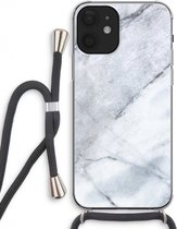 Case Company® - iPhone 12 hoesje met Koord - Witte marmer - Telefoonhoesje met Zwart Koord - Extra Bescherming aan alle Kanten en Over de Schermrand
