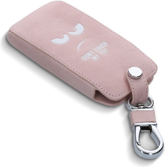 kwmobile étui à clés de voiture pour clé de voiture Renault Smartkey à 4 boutons (Keyless Go uniquement) - Étui en similicuir blanc / or rose - Design Don't Touch My Key