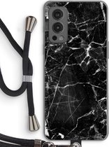 Case Company® - OnePlus Nord 2 5G hoesje met Koord - Zwart Marmer - Telefoonhoesje met Zwart Koord - Bescherming aan alle Kanten en Over de Schermrand