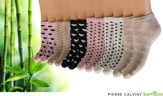 Pierre Calvini - Chaussettes Bamboe Femme - 6 Paires - Chaussettes basses Femme - Pois/ Hartjes Légers - Taille 36-40