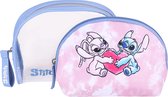 2x Roze-blauwe make-uptas met ritssluiting - Angel en Stitch DISNEY