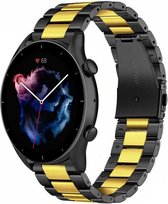 Stalen Smartwatch bandje - Geschikt voor  Amazfit GTR 3 - Pro stalen band - zwart/goud - GTR 3 & GTR 3 Pro - Strap-it Horlogeband / Polsband / Armband