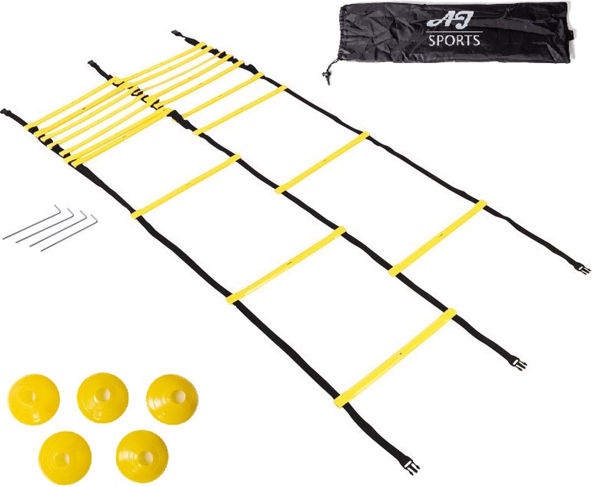 AJ-Sports Dubbele Loopladder Set 6 meter - Sportladder - Inclusief 5 pionnen + 4 Haringen + Draagtas - Voetbal trainingsmateriaal - Ladder - Speedladder - Agility Ladder - Sporten - Voetbal