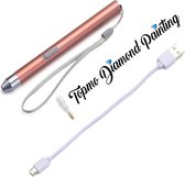 Diamond Painting pen met licht – LED lichtpen – Oplaadbare accu - Inc. USB kabel en opzetstuk - Goud