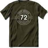 72th Happy Birthday T-shirt | Vintage 1950 Aged to Perfection | 72 jaar verjaardag cadeau | Grappig feest shirt Heren – Dames – Unisex kleding | - Leger Groen - S