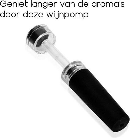 Zwarte wijnpomp met transparante buis en zilveren handvat.