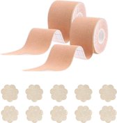 Inodes Duo Pack Boob tape 10 Meter (5,0 cm breed) beige - Plak BH - Strapless BH + Inclusief 10 Tepelcovers - 2 Rollen van 5 Meter