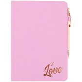 Notebook Roze met hartjes en gouden pen gelijnd - Notitieboek A5 met 80 vel lijn van binnen