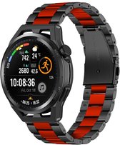 Stalen Smartwatch bandje - Geschikt voor Strap-it Huawei Watch GT Runner stalen band - zwart/rood - GT Runner - 22mm - Strap-it Horlogeband / Polsband / Armband