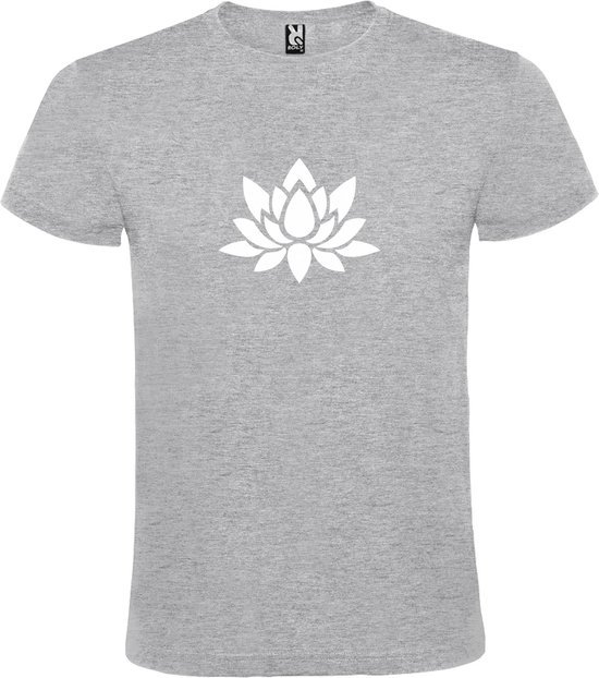 Grijs  T shirt met  print van "Lotusbloem " print Wit size XXXXL