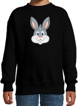 Cartoon konijn trui zwart voor jongens en meisjes - Kinderkleding / dieren sweaters kinderen 170/176