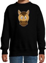 Cartoon paard trui zwart voor jongens en meisjes - Kinderkleding / dieren sweaters kinderen 98/104