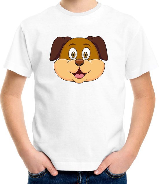 Cartoon hond t-shirt wit voor jongens en meisjes - Kinderkleding / dieren t-shirts kinderen 134/140