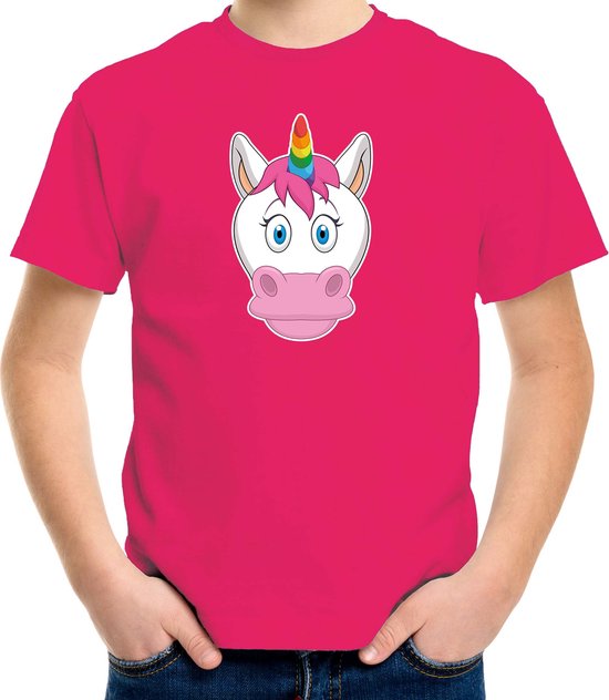 Cartoon eenhoorn t-shirt roze voor jongens en meisjes - Kinderkleding / dieren t-shirts kinderen 122/128
