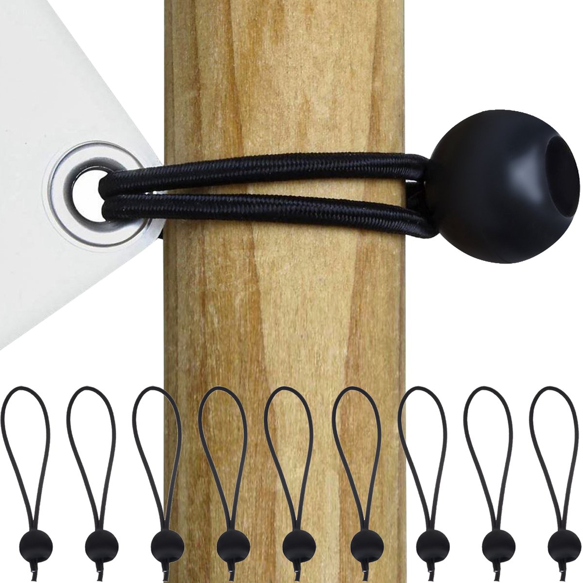 AA Commerce Zeilspanner met bal - elastieken voor spandoek - 16-30 cm - set van 10