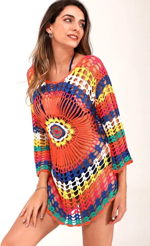 Gehaakt strand jurkje - Bikini cover up - Gypsy - Beach - Boho - Sexy strand jurkje - One size - Zomer trui - Lounge - Ibiza - Merkloos